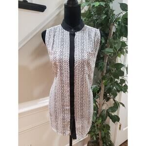 Reed Women's White & Black Polyester Crew Neck Sleeveless Casual Top Blouse M